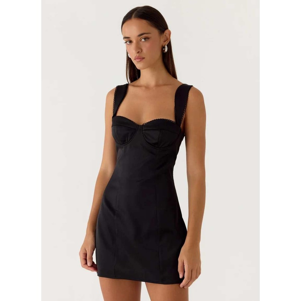 NEW Peppermayo Christopha Mini Dress Black Satin Bustier Sweetheart Neck Size 8